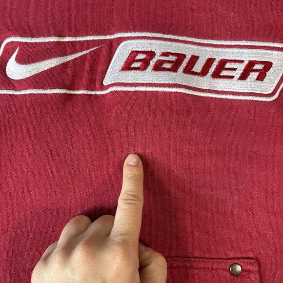 Vintage Nike Bauer Hockey Hoodie Youth S Red Sweatshirt Center Swoosh 90s Y2K - Picture 6 of 15